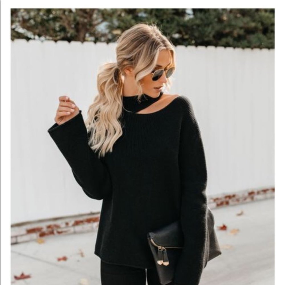 Vici Indulgence Choker Cutout Sweater - Black